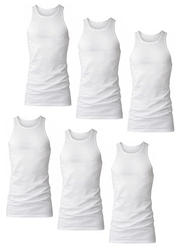 Image of Hanes Men's Tall 100% Cotton Ribbed Tank Tagless Undershirts, Multipack - White - 6 Pack XX-Large