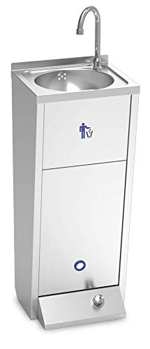 Lave Mains INOX sur Pied XS. Pas Mobile. Pas Autonome. avec Corbeille à Papier, Eau Chaude et Froide 350x300x850 mm