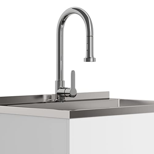 Image of SIMPLIHOME Metro 28 inch Wide Stainless Steel Sink Laundry Cabinet in White