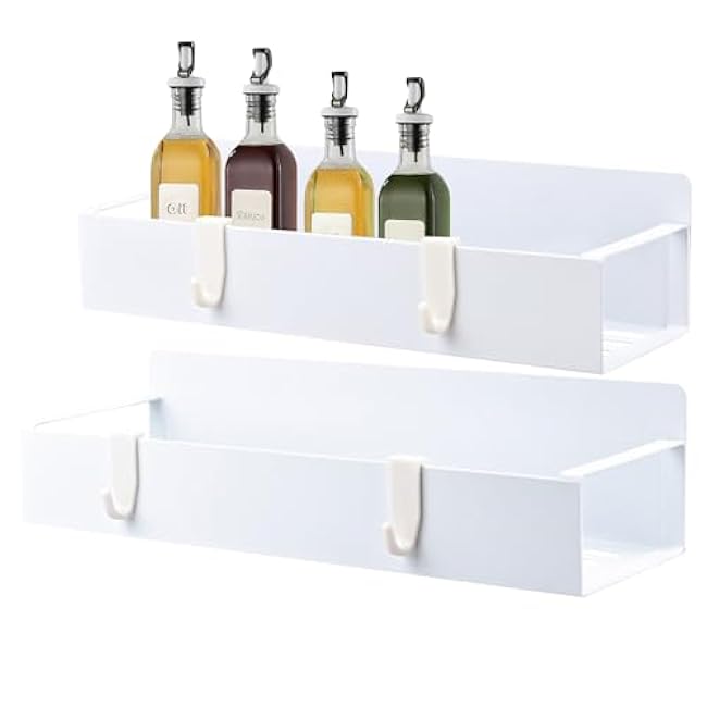 Magnetic Tray, Cup Holder, Mug Rack, Carbon Steel Shelf, Modern Hook Design, Black White Colors, 2-Piece Set Large Small, Ideal for Fridge, Microwave, Washer, Oven, Kitchen Use