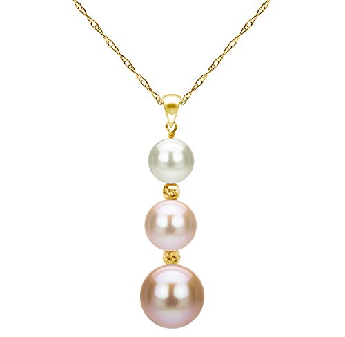 Freshwater Cultured Multi-pink Graduated 5-9.5mm Pearl Necklace 14K Yellow Gold Pendant Chain 18 inch