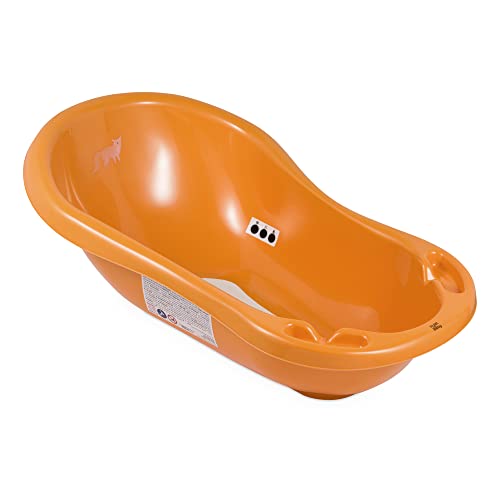 Babybadewanne für Neugeborene und Babys bis 12 Monate, mit Stöpsel und Antirutschmatte, aus BPA-freiem Plastik, Länge: 84cm, Farbe: orange, Motiv:Fox, Marke:Hylat Baby Cover