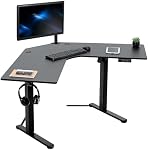 VIVO Coin électrique en forme de L 47 x 47 dans le bureau de standing, réglage de la hauteur de mémoire, cadre noir supérieur, DESK-E1L94B | Électrique, cales 154 lbs, Table en forme de L, Stand assis, Réglable en hauteur, Préréglages de mémoire, Home Office, Cadre noir