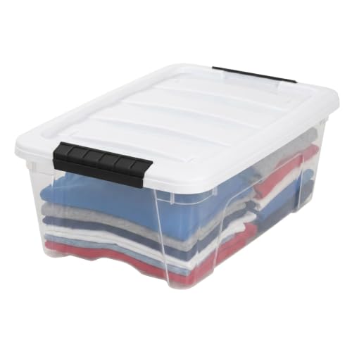 Image of IRIS USA 13 Qt Storage Bins with Lids, 6 Pack, Clear /White | Compact storage for shoes, crafts, office supplies, personal items, closet organization, and small-space storage.