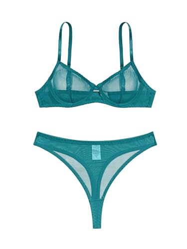 Image of Lilosy Sexy Mesh Sheer Underwire Push Up Lingerie Set Lingerie Set