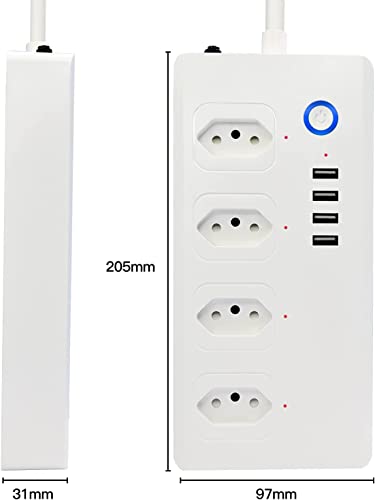 Faixa de energia inteligente, filtro de linha inteligente Wi-Fi com 4 tomadas e 4 portas USB, cabo d