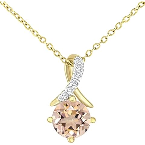Jewelco London 9ct Yellow Gold Round 3pts Diamond Round 0.45ct Morganite Kiss Crossover Pendant Necklace 18 inch 46cm Cover