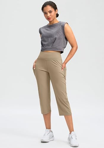 Image of G Gradual Capri Pants for Women High Waist Workout Yoga Pants with Pockets Tummy Control Leggings Crop Straight