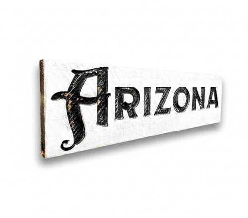 Arizona Sign | Carved in a 40"x10" Solid Wood Board | Rustic Distressed | Farmhouse Style | Handmade in NC