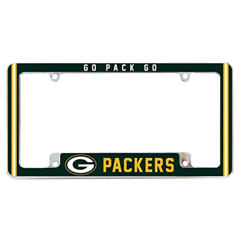 NFL Green Bay Packers Go Pack Go Chrome License Plate Frame - Full Color Zinc Alloy 4-Screw Mount