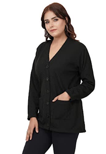 Image of Women's Woolen V-Neck Cardigan - Heavy Daffodil Fabric Winter Wear Acropolly Yarn Cardigan for Women with Front Pockets