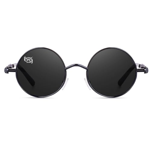 Image of Men UV Protected Tony Stark Steampunk Metal Round Sunglasses (Black), Medium