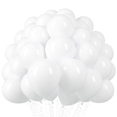 Image of Voircoloria 110pcs White Balloons 12inch Matte White Latex Party Balloons for Wedding, Birthday, Graduation, Bridal Shower, Baby Shower, Bachelorette and Engagement Decorations