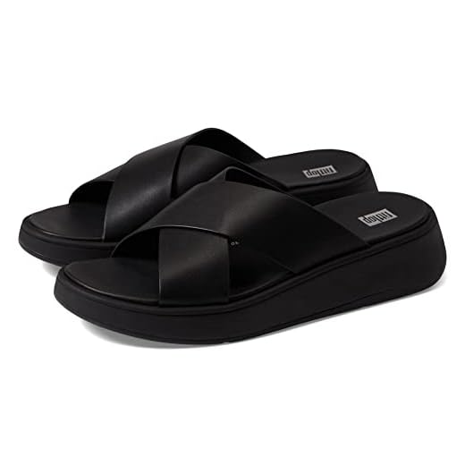 FitFlop F-Mode Leather Flatform Cross Slides All Black 8 M (B)