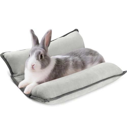 Tierecare Rabbit Bed, Washable Bunny Pillow, Reversible Lounger Pad, Soft Small Animal Bedding, Stress Relief Pet Mat for Kittens, Guinea Pigs, Puppies