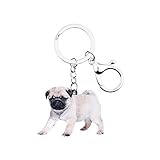Tamaño: 3,7 x 4,9 cm Llavero de perro con diseño impreso en base acrílica varias razas, Pug de pie, M
