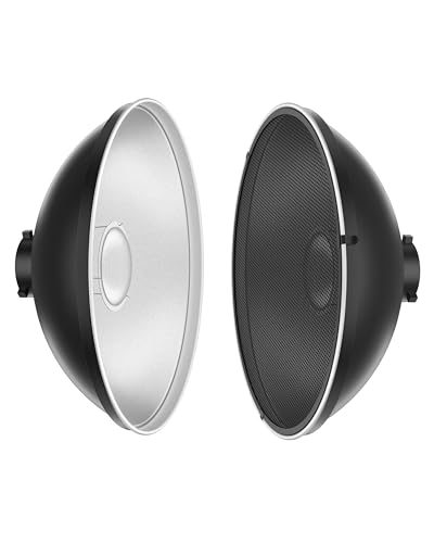 REFLEX CAMERA Silver Beauty Dish Reflector with Honeycomb Grids and White Diffuser Sock for Bowens Mount Studio Strobe Flash Light for ideal Photography Lighting (55cm / 22 Beauty Dish)