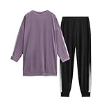 Cadymile Womens Muslim Tracksuit Set Crew Neck Sweatsuits Simple Training Dubai Style Sweatpants Purple Large