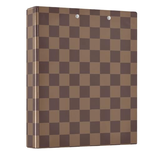 Image of 3 Ring Binder Brown Checkerboard B 1.5 inch Binders Three Ring Binders with Clipboard Fit 8.5'' x 11'' Paper 3 Interior PVC Clear Pockets for Office Supplies