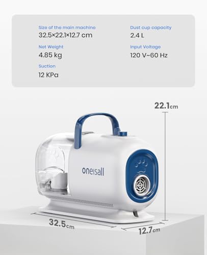 oneisall Hundeschermaschine mit Staubsauger Trockner, 2.5L Staubbehälter, 7 Stufen der Blastemperatur, Leise Schermaschine Hund Katze, Saugkraft 15000Pa, Profi Haustierpflegeset mit 8 Pflegewerkzeugen