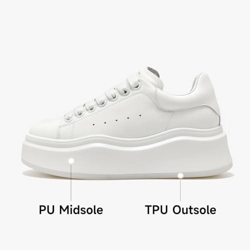 BEAU TODAY Platform White Sneakers for Women, Womens Leather Casual Tennis Shoes, Chunky Fashion Cute Comfortable Lace-up Slip-on Dress Sneakers3