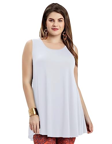 Larace Tank Tops For Women Plus Size Sleevelss Tunic Casual Summer Clothes Swing Shirts For Leggings (2X, White) #TOP1