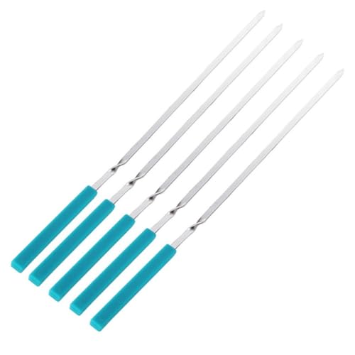 Brochetas de acero inoxidable para barbacoa con mango plano de silicona reutilizables 2