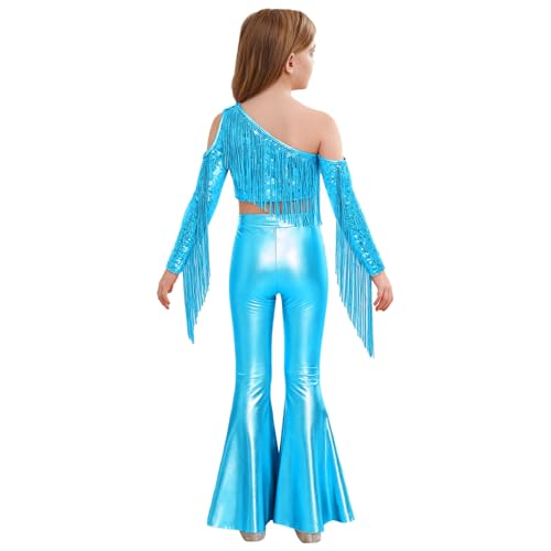 Tenue de performance danse métallique bleu clair pour fille tenue fluide et élastique - 2