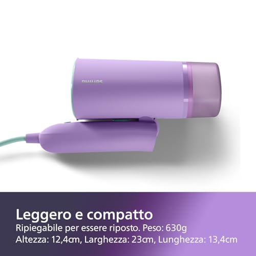 Philips Serie 3000 Stiratrice verticale a vapore-1000 W, 20 g/min di vapore, Serbatoio dell'acqua estraibile da 100 ml, Piastra in plastica, Custodia inclusa, 630g di peso leggero, viola (STH3010/30) - Immagine 4