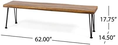 Gladys Outdoor Modern Industrial Acacia Wood Bench with Metal Hairpin Legs, Teak and Rustic Metal