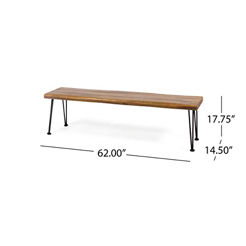 Christopher Knight Home Gladys Outdoor Modern Industrial Acacia Wood Bench Hairpin Legs, Teak And Rustic Metal #TOP2