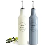com-four® 2-piece bottle set for oil and vinegar - colored glass bottles with stainless steel spout, flap and ventilation tube - vinegar and oil dispenser (2 parts - bottles)