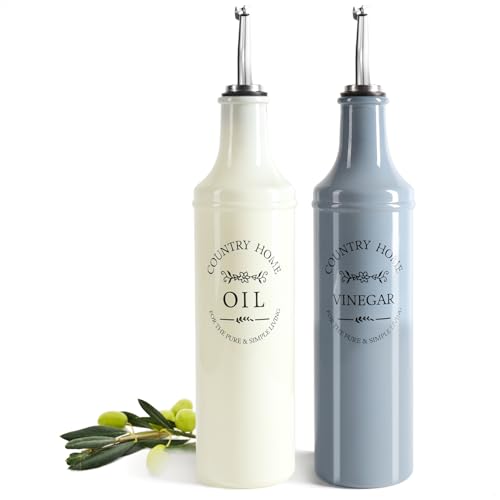 com-four Lot de 2 bouteilles pour huile et vinaigre - Bouteilles en verre colorées avec bec...
