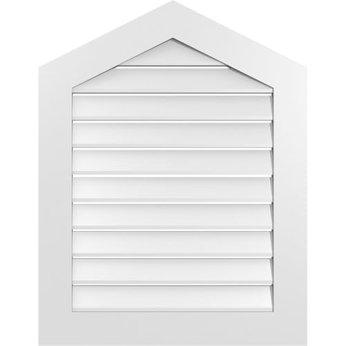TrueCraft PVC Peaked Top Surface Mount Gable Vent, 28"W x 36"H Overall Frame Size, 6/12 Pitch: 1" x 3-1/2" Standard Trim Frame, Functional