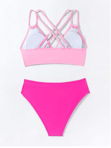 Image of Fanuerg Women's Sexy V Neck Bikini Sets Hollow Out Two Piece Swimsuits Cutout Mid Waist Bathing Suit