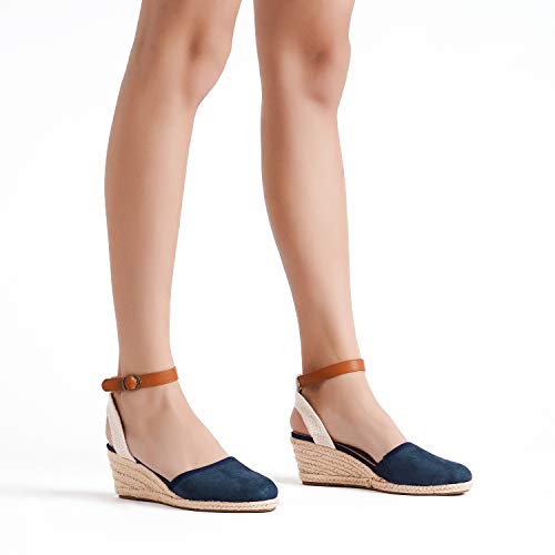 DREAM PAIRS DREAM PAIRS Wedge Sandals for Women, Espadrilles Wedges Closed Toe Sandals with Ankle Strap Navy Size 9.5 Amanda-3