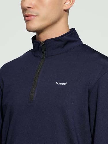 Image of hummel Molin Half Zip Regular Fit Solid Gym Sweatshirt for Men- Premium Polyester Workout Pullover - Comfortable Athletic Training Top