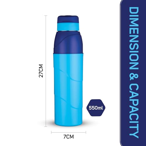 Image of Trueware Wave 500 ML Plastic Insulated Water bottlle for Cold Water, BPA Free, Food Grade, Leak Proof, Airtight (Blue)