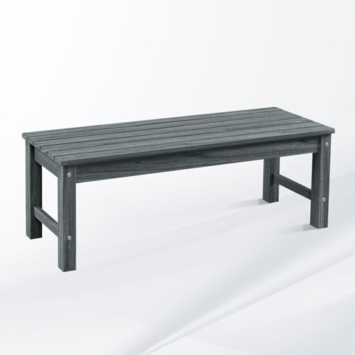Psilvam 2-Person Outdoor Poly Lumber Patio Backless Bench, Fade-Resistant & Odor-Free Poly Lumber Patio Furniture, Weatherproof, Suitable for Garden, Porch and Park, 700 Lbs Support (1, Dark Grey)