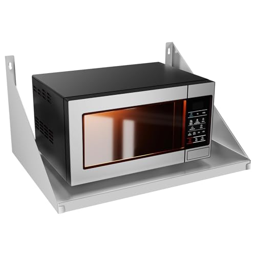 TAIMIKO Stainless Steel Microwave Shelf Heavy Duty Metal Wall Shelf with Side Guards Commercial Wall Mount Floating Shelving for Restaurant, Kitchen, Bar, Home and Hotel,63x48cm, Max Load 50kg
