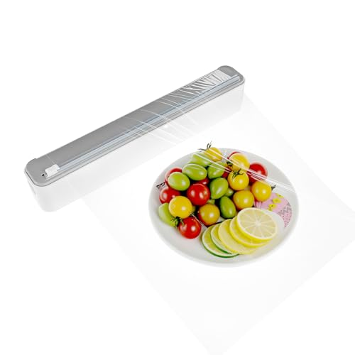 QWORK® Magnetischer Frischhaltefolienspender, Folienspender mit Schneider, Wandmontage-fähig Folienschneider mit 50M Frischhaltefolie