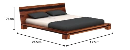 Image of Solid Sheesham Wood King Size Cot Bed Without Storage for Bedroom - Wooden King Size Cot for Bedroom - Solid Wooden Double Bed Palang for Home (Reck Walnut)