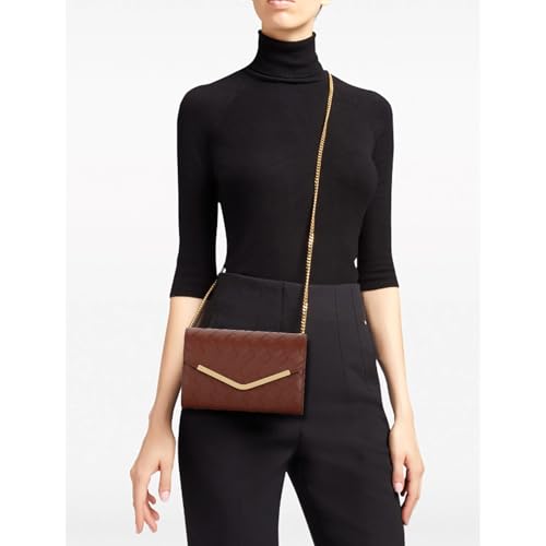 Image of Womens Woven Evening Bag Faux Leather Crossbody Clutch Purse Envelope Handbag for Wedding Prom Party Brown