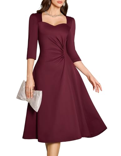 Dressystar Women's Ruched Waist A-Line Midi Dress