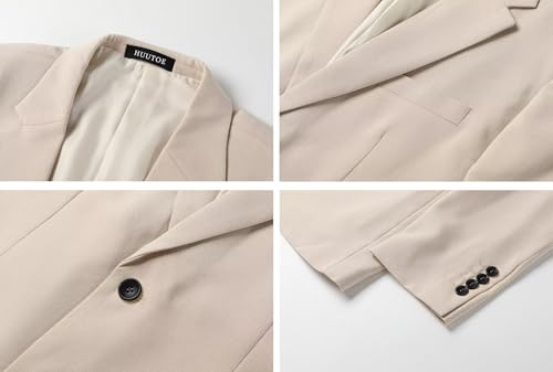 HUUTOE Men's Linen Suit 2 Piece Slim Fit Prom Party Business Beach Wedding Groomsmen Suits Linen Blazer Pants Tuxedo Set3