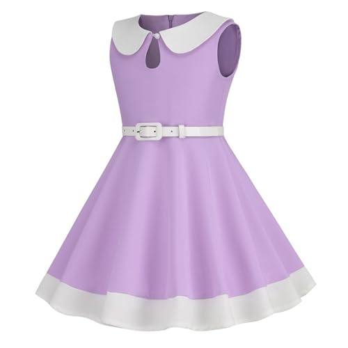 Girls 𝐏eter Pan Collar Smocked Dress Summer Vintage 1950s Sleeveless Dresses 50s Retro Swing Dress with Belt3