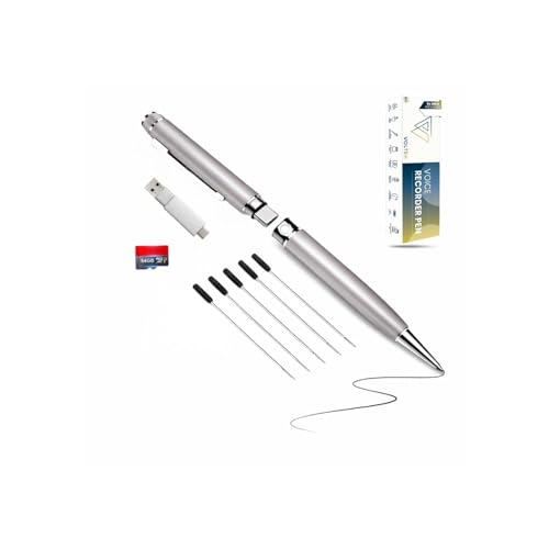 VOLTEK Pluma Grabadora de Audio - Captura la Voz con el Detector de dictáfonos Vocal. Micro grabadora Mini Escucha remota con una Memoria de 64 GB – Libro electrónico Gratuito Incluido (Plata)
