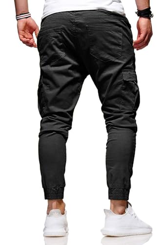 HUNGSON Men's Slim Fit Casual Cargo Pants with Drawstring Long Pants4