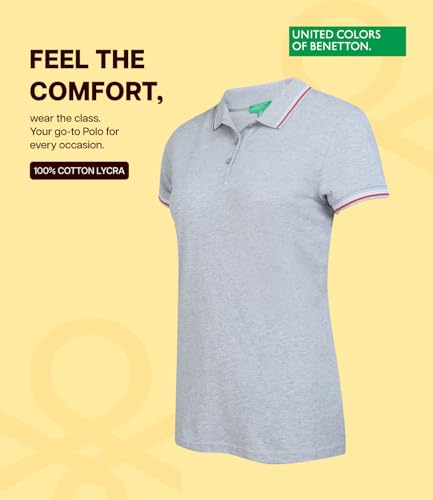 Image of UNITED COLORS OF BENETTON Women's Cotton Lycra Half Sleeves Plain Stylish Regular Fit Polo T-Shirt with Coloured Collar Tipping