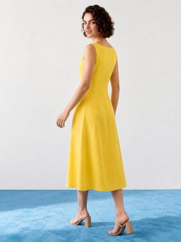 Image of PURVAJA Women's Fit & Flared Midi Length Sleeveless V-Neck Solid Dress